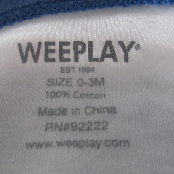 Weeplay Snap Up Footed Sleeper Boys Size 0-3M White Blue Crocodile Infant - Picture 4 of 4